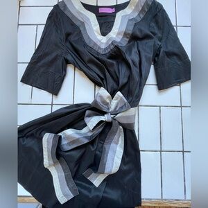 CHRISTIANE CELLE CALYPSO St. Barth Black Silver Silk Dupioni Mod Mini Dress M